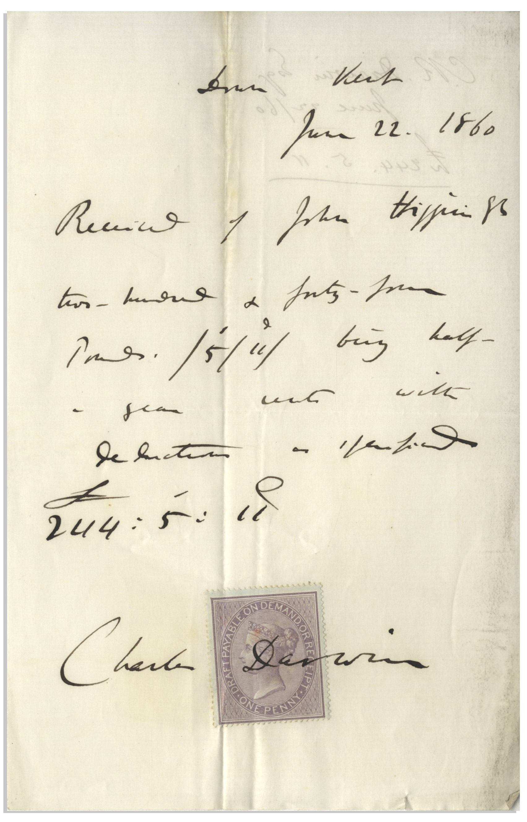 Lot Detail - Charles Darwin Autograph Letter Signed From 1860, Just ...