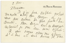 Mary Cassatt Autograph Letter Signed Mentioning Her Collaborator, Edgar Degas -- ''...My Degas are in Auvergne...''