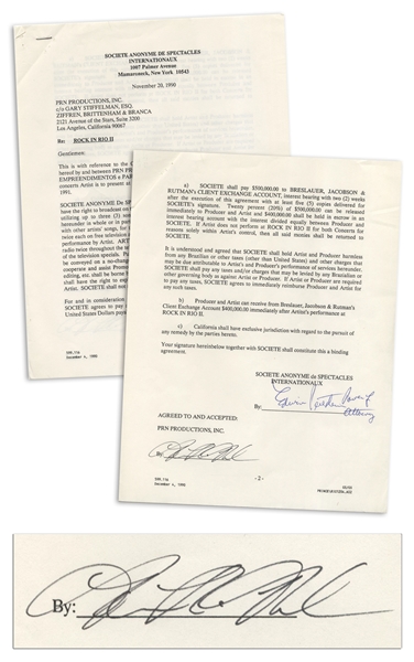 Prince Signed Contract for the ''Rock in Rio II'' 1991 Concert -- Signed ''Prince R. Nelson'', With Roger Epperson COA