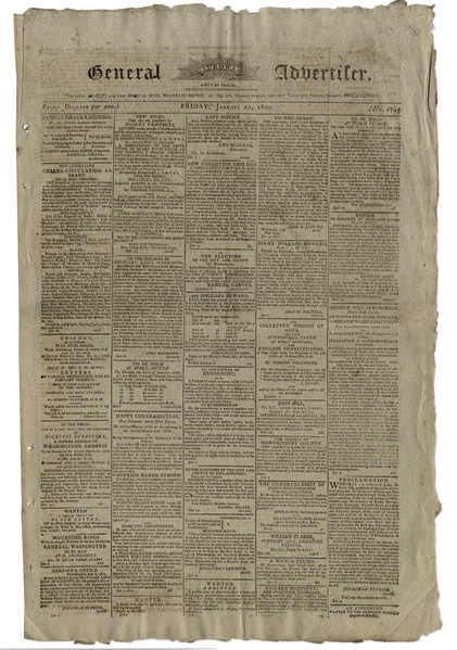 Earliest Newspaper Printing of a Letter Signed by Martha Washington -- 1800