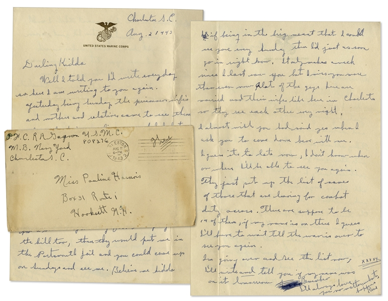 Rene Gagnon 1943 WWII Autograph Letter Signed, Plus Signed Envelope -- ''...They just put up the list of names of those that are leaving for combat duty overseas...''