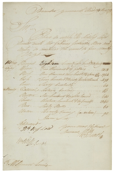 William Bligh Document Signed From 1798 for His Ship, the HMS Director -- Like the HMS Bounty, the HMS Director Also Mutinied Under Bligh's Command