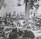 Civil War Magic Lantern Slide -- Showing Wounded Soldiers After the Battle of Savages Station, About to Be Captured by Confederates