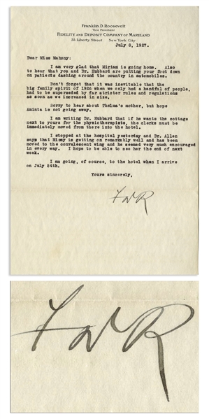 Franklin D. Roosevelt Letter Signed From 1927 Regarding Warm Springs -- ''...the big family spirit of 1926 when we only had a handful of people, had to be superseded by far stricter rules...''