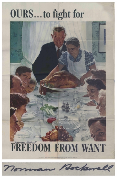 Norman Rockwell Signed ''Four Freedoms'' Posters Measuring 28.5'' x 40'' -- Complete Set of Four Posters From 1943 Each Signed by Rockwell, Without Inscription