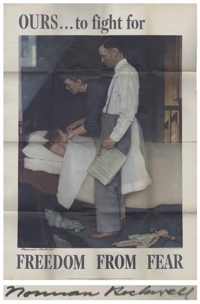Norman Rockwell Signed ''Four Freedoms'' Posters Measuring 28.5'' x 40'' -- Complete Set of Four Posters From 1943 Each Signed by Rockwell, Without Inscription