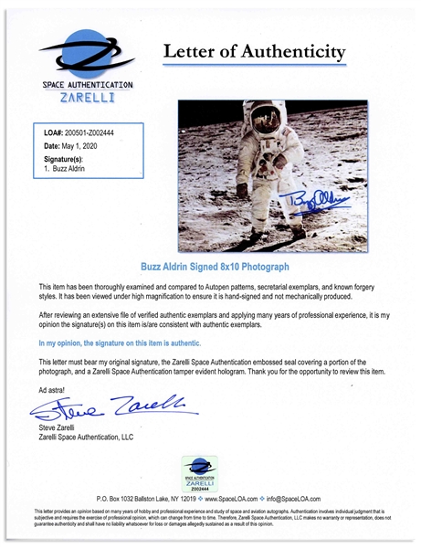 Buzz Aldrin Signed 10'' x 8'' Photo -- With Steve Zarelli COA