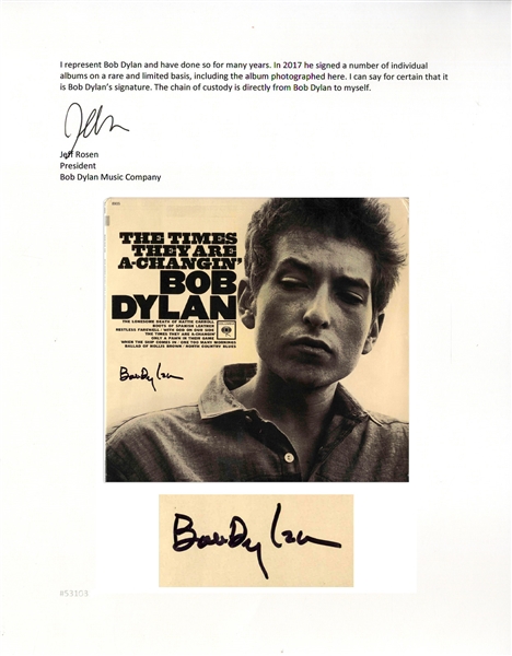 Bob Dylan Signed Album ''The Times They Are A-Changin''' -- With Roger Epperson & Jeff Rosen COAs