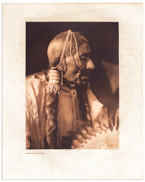 Edward Sheriff Curtis Original Large Photogravure Plate of the Comanche Man ''Esipermi'' -- From ''The North American Indian''