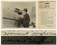 Lot of Two Exceptional Howard Hughes Signed Items -- Howard Hughes Signed 10 x 8 Photo, and Round-the-World Promotional Card Signed by Howard Hughes and His Entire Flight Crew