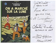 Charming Tintin Book About the Moon Landing Signed by Five Apollo Astronauts: James McDivitt, Frank Borman, Walt Cunningham, Charlie Duke & Fred Haise