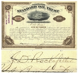 John D. Rockefeller Signed Stock Certificate for Standard Oil Trust From 1884