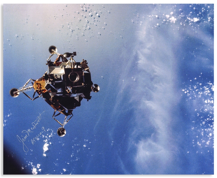 James McDivitt Signed 20'' x 16'' Photo of the Apollo 9 Lunar Module in the Earth's Orbit