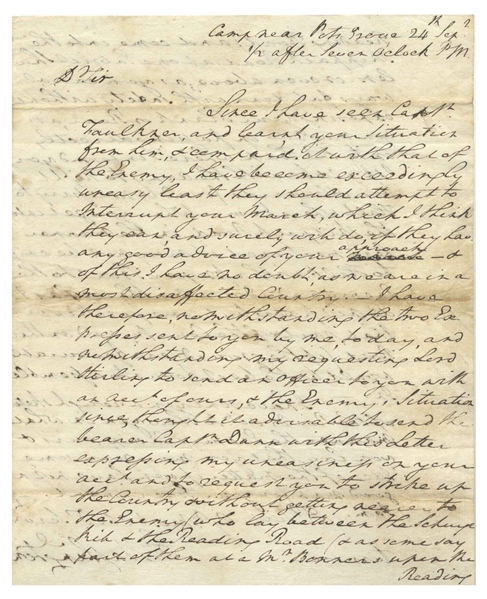 Exceptional George Washington Autograph Letter Signed on 24 September 1777, Two Days Before the British Captured Philadelphia -- ''...strike up the country without getting nearer to the Enemy...''