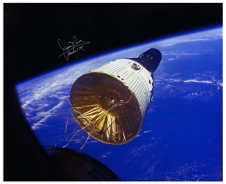 James Lovell Signed 20'' x 16'' Photo of the ''Golden Ribbons'' Gemini VII Spacecraft