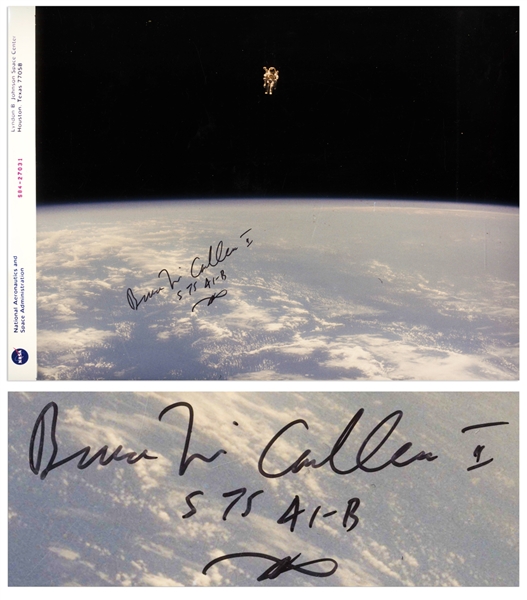 Bruce McCandless Signed 10.5'' x 8'' NASA Photo of Him Performing the First Untethered Spacewalk