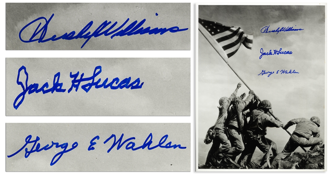 Iwo Jima 11'' x 14'' Photo Signed by Three Medal of Honor Recipients of the Battle
