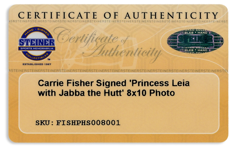 Carrie Fisher Signed ''Return of the Jedi'' 10'' x 8'' Photo -- With Steiner COA