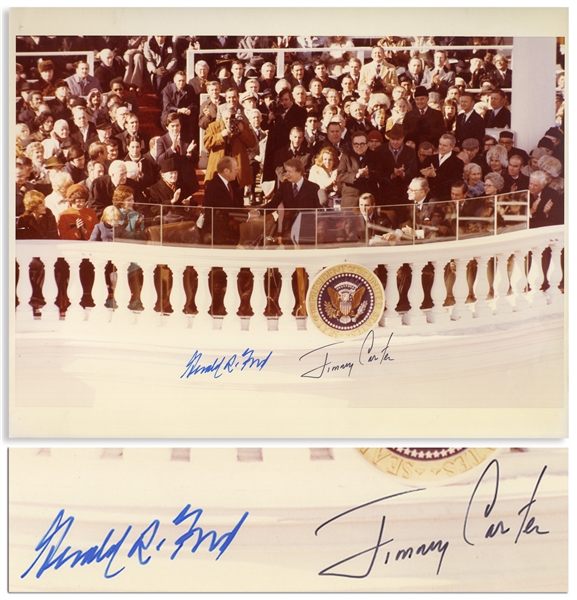 Jimmy Carter & Gerald Ford Signed 14'' x 11'' Photo of Carter's Presidential Inauguration