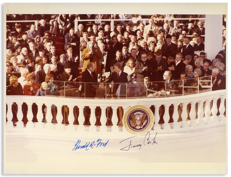 Jimmy Carter & Gerald Ford Signed 14'' x 11'' Photo of Carter's Presidential Inauguration