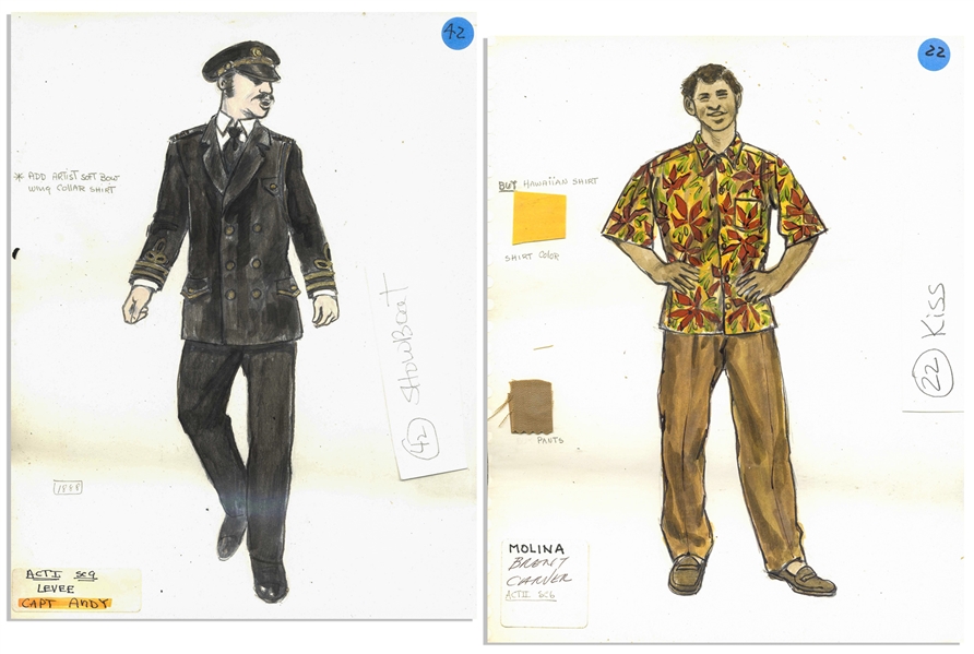 Costume Sketches by Tony Award Winning Costume Designer -- Four Sketches for ''Kiss of the Spider Woman'' and ''Show Boat''
