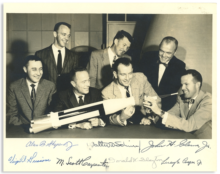 Mercury 7 Signed 10'' x 8'' Photo, Signed by All Seven Astronauts -- Uninscribed, With JSA COA