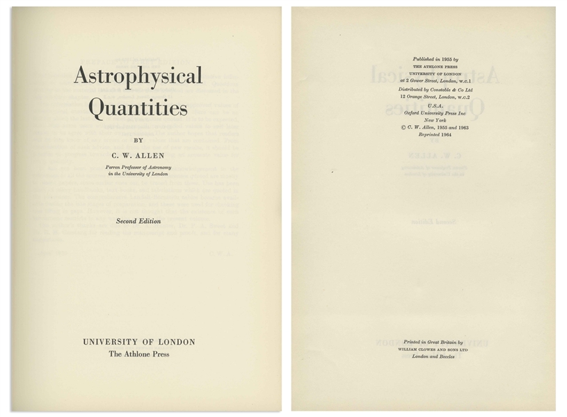 Stephen Hawking Signed Copy of His Personally Owned Book, ''Astrophysical Quantities'' -- One of the Most Important Books on Astrophysics -- With University Archives COA