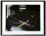 Mark Hamill and Dave Prowse Signed 20'' x 16'' Star Wars Photo Showing Their Famous Light Saber Duel
