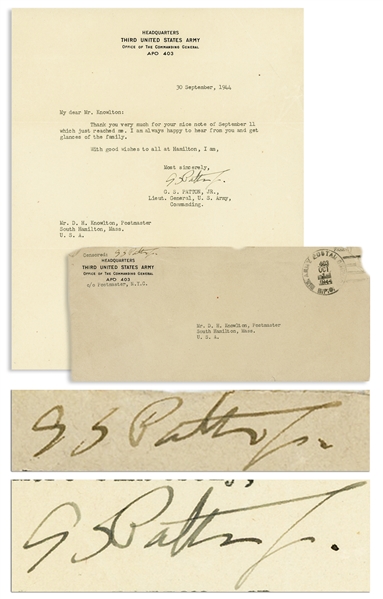 George S. Patton WWII Letter Signed From September 1944 -- Accompanied by Original Mailing Envelope Also Signed by Patton
