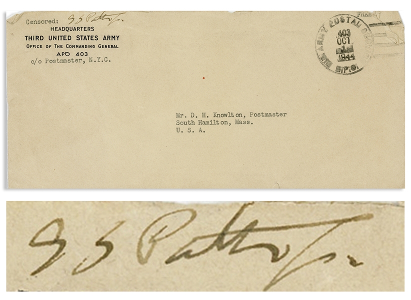 George S. Patton WWII Letter Signed From September 1944 -- Accompanied by Original Mailing Envelope Also Signed by Patton