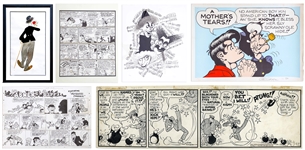 Large Lot of Comic Art Including Three Original Lil Abner Strips by Al Capp, Al Capp Signed Serigraph & Two Al Hirschfeld Signed Lithographs