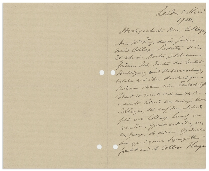 Heike Kamerlingh Onnes Autograph Letter Signed From 1900, Regarding the 25th Anniversary Celebration of Fellow Nobel Laureate Hendrik Lorentz