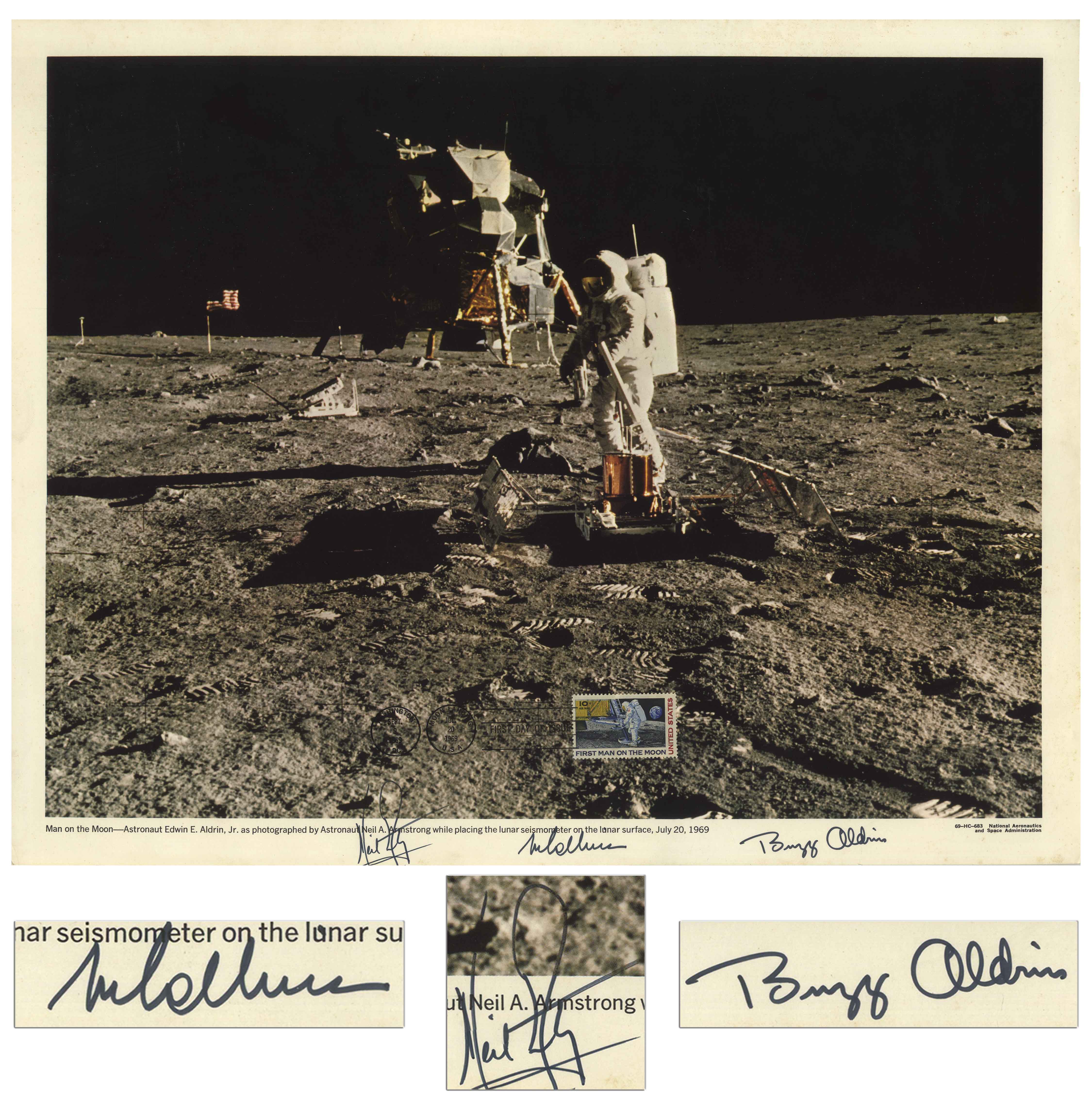 Lot Detail - Apollo 11 Crew Signed 20'' x 16'' Lithograph -- Bold ...