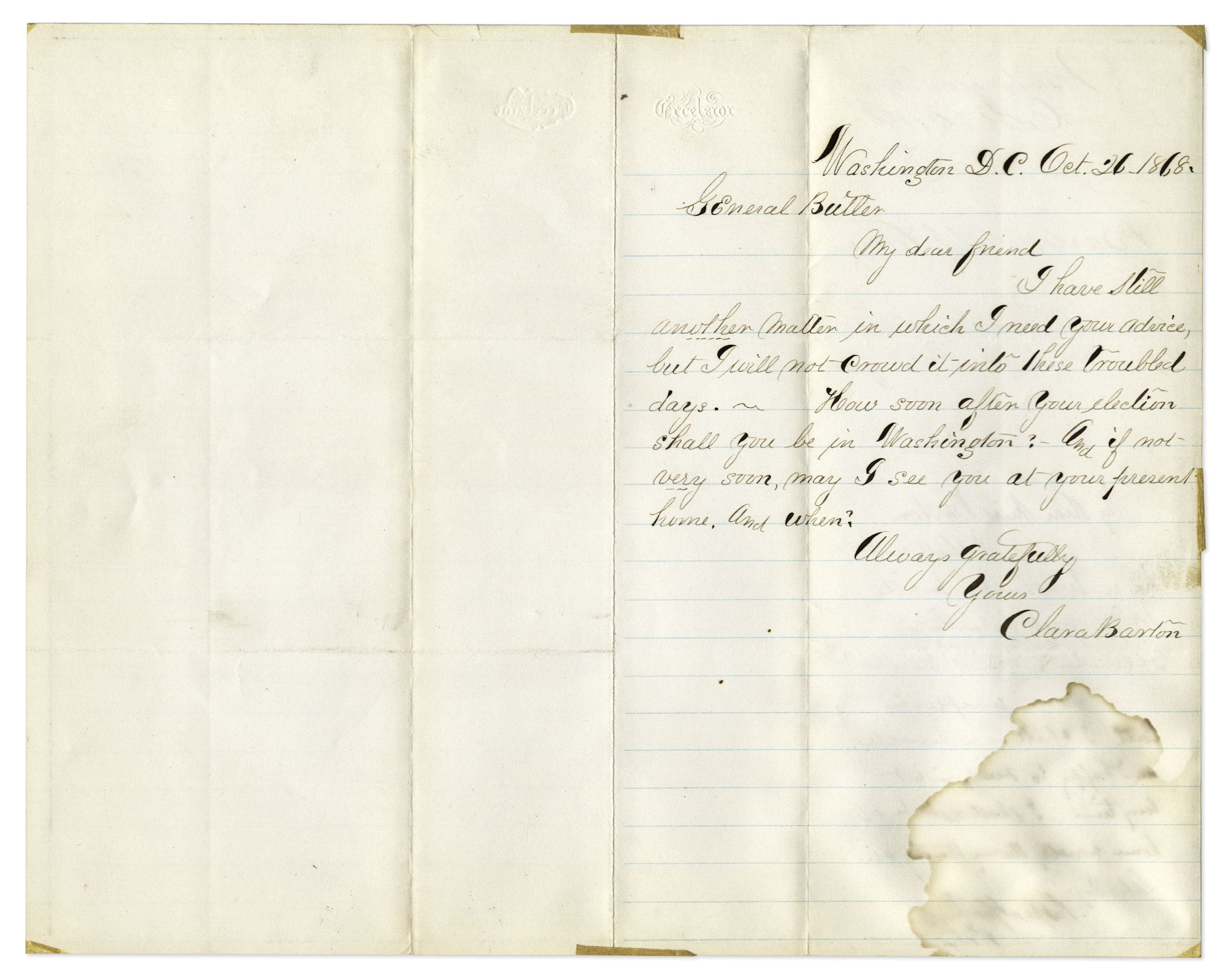 Lot Detail - Clara Barton Autograph Letter Signed to General Benjamin ...