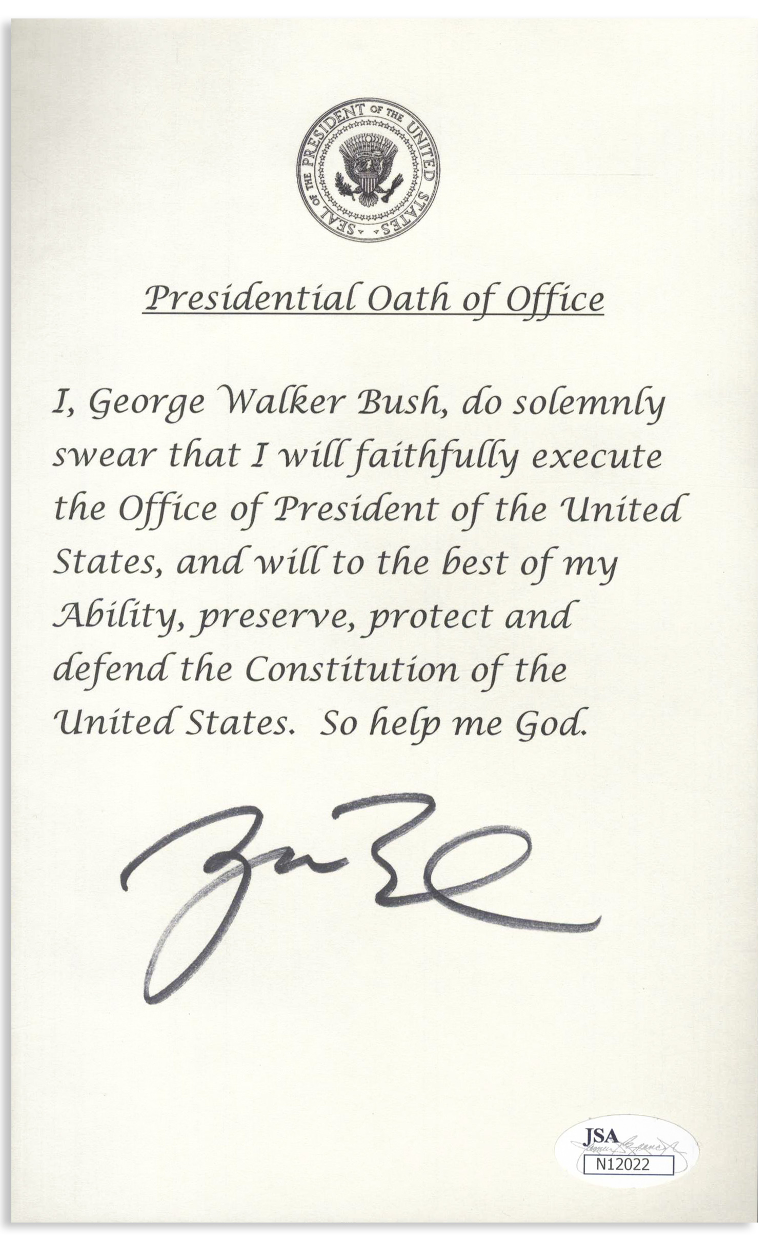 Lot Detail George W Bush Signed Souvenir Oath Of Office With Jsa Coa