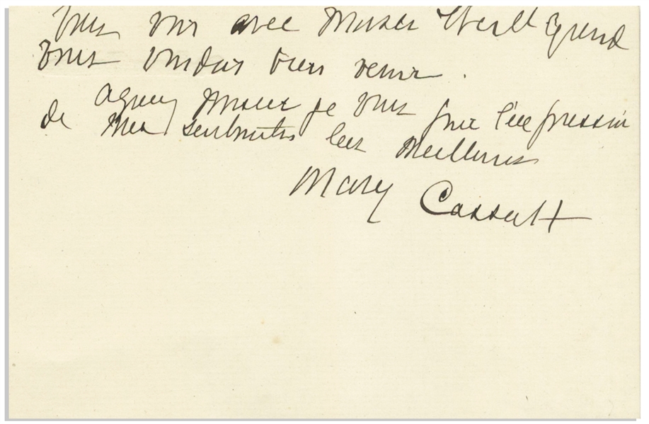 Mary Cassatt Autograph Letter Signed Mentioning Her Collaborator, Edgar Degas -- ''...My Degas are in Auvergne...''
