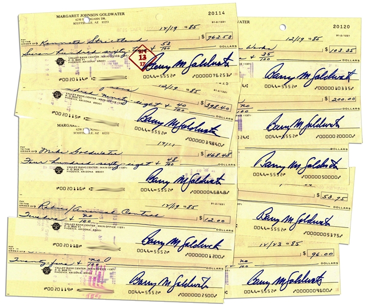 Lot of 10 Checks Signed by Conservative Icon Barry Goldwater