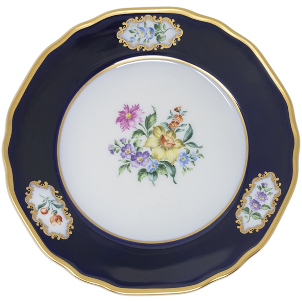 Margaret Thatcher Personally Owned China -- Colorful Cake Plate in a Navy Blue Floral Pattern