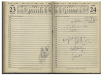 Sheldon Mayer's Personal Day Planner From 1944 When Mayer Edited All-American Publications -- Nearly Every Day Filled-in With Dozens of Artists & Strips Like Flash, Green Lantern, Wonder Woman, Etc.