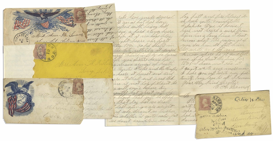 Lot of 13 Letters by a Civil War Soldier in the 1st Vermont Heavy Artillery, Wounded at Cedar Creek -- ''...Our company has 13 men left out of 152. I am one of that number that has been spaired...''