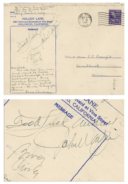 John Wayne and Bing Crosby Signed Hollywood Menu From 1944