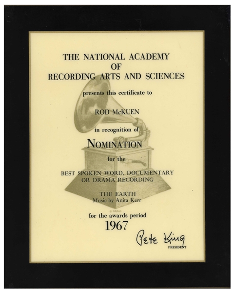 Grammy Nomination From 1967 for Best Spoken Word for ''The Earth''