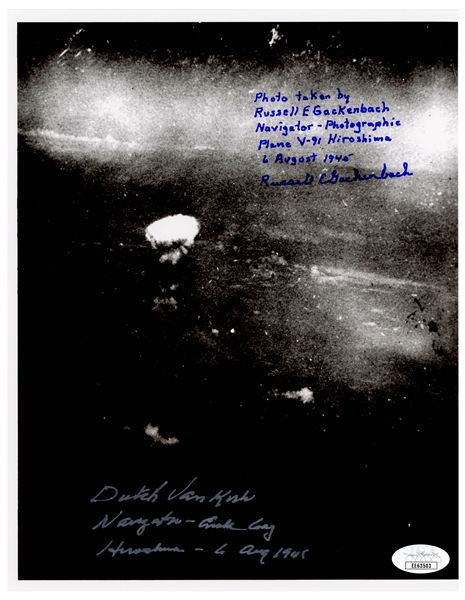 Dutch Van Kirk & Russell Gackenbach Signed 8'' x 10'' Photo of the Hiroshima Bombing -- With JSA COA