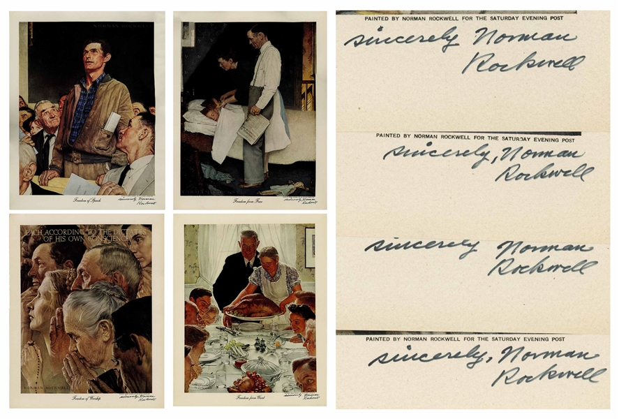 Norman Rockwell Signed ''Four Freedoms'' Prints -- Complete Set of Four Prints From 1943 Each Signed by Rockwell, Without Inscription