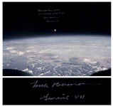 Frank Borman Signed 20 x 16 Photo of the Earth and Moon -- ...Good night, Merry Christmas and God Bless all on Earth...