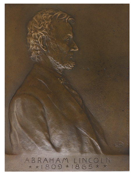 Abraham Lincoln Bronze Sculpture by Victor David Brenner From 1907 -- Original Bas-Relief Sculpture