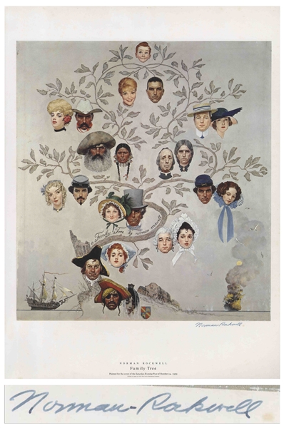 Norman Rockwell Large Signed Print of His ''The Saturday Evening Post'' Cover, ''Family Tree'' Showing a Medley of Ancestors