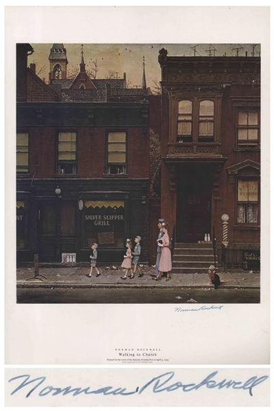 Norman Rockwell Large Signed Print of His ''The Saturday Evening Post'' Cover, ''Walking to Church''