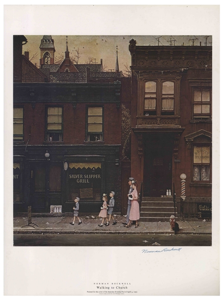 Norman Rockwell Large Signed Print of His ''The Saturday Evening Post'' Cover, ''Walking to Church''