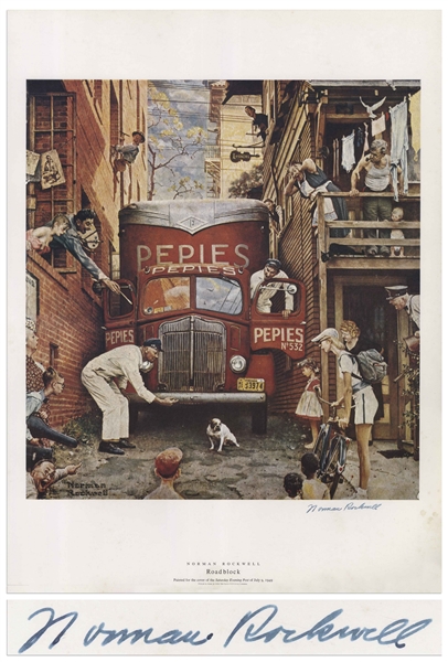 Norman Rockwell Large Signed Print of His ''The Saturday Evening Post'' Cover, ''Roadblock''